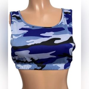 Blue stretchy camo crop top new